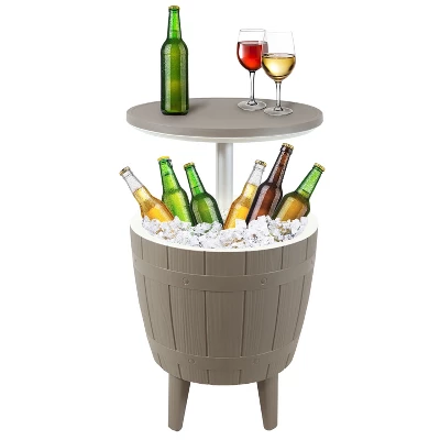 Sunnydaze Decor Sunnydaze Faux Wood Design Patio Bar Cooler Table With Height-Adjustable Tabletop - Driftwood 10 Sunnydaze Decor Sunnydaze Faux Wood Design Patio Bar Cooler Table With Height-Adjustable Tabletop - Driftwood - Image 8