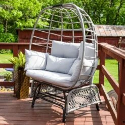 Sunnydaze Decor Sunnydaze Outdoor Polyrattan Double Egg Chair Glider With Cushions And Pillows - Gray -Furniture GUEST ebf940ac b572 4a90 a824 bef452e3f7b8