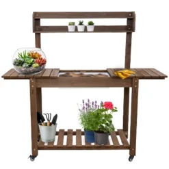 Sunnydaze Decor Sunnydaze Wooden Wheeled Garden Potting Bench With Dry Sink, Storage Shelves, And Tool Hooks - Brown 23 Sunnydaze Decor Sunnydaze Wooden Wheeled Garden Potting Bench With Dry Sink, Storage Shelves, And Tool Hooks - Brown -Furniture GUEST ebfe970f 4103 4ed6 b6f4 56734e493767