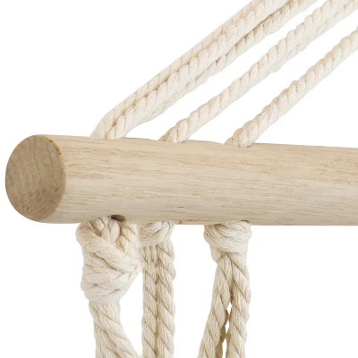 Sunnydaze Decor Sunnydaze Outdoor Printed Polycotton Fabric Hammock Chair With Armrests And Hardwood Spreader Bar - 300 Lb Capacity - Contrasting Stripes 6 Sunnydaze Decor Sunnydaze Outdoor Printed Polycotton Fabric Hammock Chair With Armrests And Hardwood Spreader Bar - 300 Lb Capacity - Contrasting Stripes - Image 4