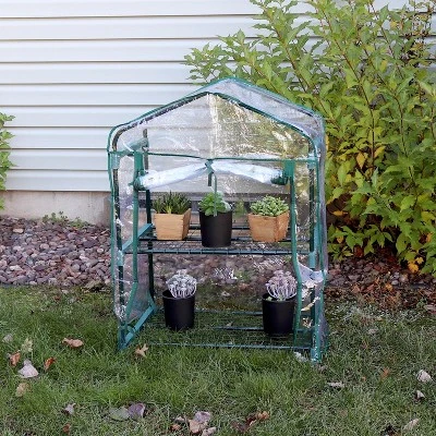 Sunnydaze Decor Sunnydaze Outdoor Portable Growing Rack 2-Tier Greenhouse With PVC Roll-Up Door - 2 Shelves - Clear 9 Sunnydaze Decor Sunnydaze Outdoor Portable Growing Rack 2-Tier Greenhouse With PVC Roll-Up Door - 2 Shelves - Clear - Image 7