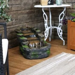 Sunnydaze Decor Sunnydaze 14"H Electric Polyresin Shale Falls Outdoor Water Fountain With LED Lights -Furniture GUEST ecf632b4 d3e7 433f 9007 bf162260147a