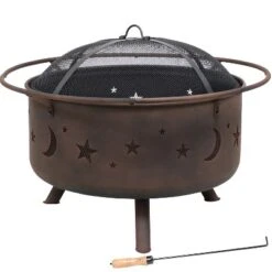 Sunnydaze Decor Sunnydaze Outdoor Camping Or Backyard Round Cosmic Stars And Moons Fire Pit With Cooking Grill Grate, Spark Screen, And Log Poker - 30" -Furniture GUEST eda5831a 7c11 48c7 b403 d84f3b8992dd