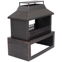 Sunnydaze Decor Sunnydaze Backyard Blaze Heavy-Duty Steel Outdoor Fireplace - Built-In Log Storage And Protective Cover - 35-Inch H - Brushed Bronze -Furniture GUEST eddee923 7bcc 43bf 8a83 8c910b64ab3b