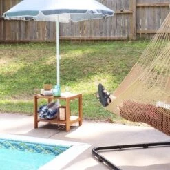 Sunnydaze Decor Sunnydaze Outdoor Meranti Wood With Teak Oil Finish Wooden Patio Accent Side Table With Lower Shelf - 20" - Brown -Furniture GUEST ee9125dc d3c4 42f9 bec2 10f7c1782dc8