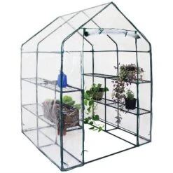 Sunnydaze Decor Sunnydaze Outdoor Portable Growing Rack Grandeur Mini Walk-In Greenhouse With Roll-Up Door - 4 Shelves - Clear -Furniture GUEST efbb53af 1bbf 46a4 823f 489ebfdf6af1