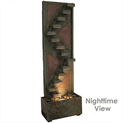 Sunnydaze Decor Sunnydaze 48"H Electric Natural Slate And Copper Accents Descending Staircase Outdoor Water Fountain With LED Light 4 Sunnydaze Decor Sunnydaze 48"H Electric Natural Slate And Copper Accents Descending Staircase Outdoor Water Fountain With LED Light - Image 2