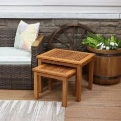 Sunnydaze Decor Sunnydaze Meranti Wood Outdoor Nesting Side Tables - Brown - 2pc -Furniture GUEST f186303e 6b2d 477a a14b 570ba791b22b