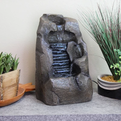 Sunnydaze Decor Sunnydaze Indoor Home Office Decorative Resin Stony Rock Waterfall Tabletop Water Fountain - 11" - Gray 3 Sunnydaze Decor Sunnydaze Indoor Home Office Decorative Resin Stony Rock Waterfall Tabletop Water Fountain - 11" - Gray