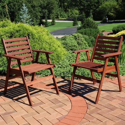 Sunnydaze Decor Sunnydaze Outdoor Meranti Wood With Teak Oil Finish Modern Rustic Patio Dining Arm Chair - Brown - 2pk 3 Sunnydaze Decor Sunnydaze Outdoor Meranti Wood With Teak Oil Finish Modern Rustic Patio Dining Arm Chair - Brown - 2pk