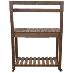 Sunnydaze Decor Sunnydaze Wooden Wheeled Garden Potting Bench With Dry Sink, Storage Shelves, And Tool Hooks - Brown 25 Sunnydaze Decor Sunnydaze Wooden Wheeled Garden Potting Bench With Dry Sink, Storage Shelves, And Tool Hooks - Brown -Furniture GUEST f3e7729b cf1c 4f25 9f6b 040d87f93110