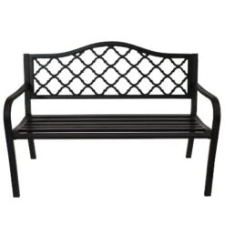 Sunnydaze Decor Sunnydaze 2-Person Lattice Design Black Cast Iron Outdoor Garden Bench -Furniture GUEST f5530bd8 10fb 4176 97e7 9c5b94a6969e