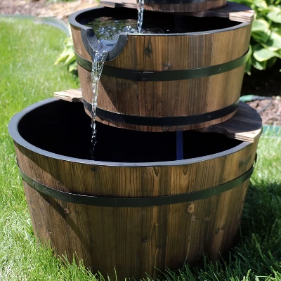 Sunnydaze Decor Sunnydaze 30"H Electric Wood Rustic Farmhouse Style 3-Tier Barrel Outdoor Water Fountain 7 Sunnydaze Decor Sunnydaze 30"H Electric Wood Rustic Farmhouse Style 3-Tier Barrel Outdoor Water Fountain - Image 5