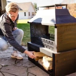 Sunnydaze Decor Sunnydaze Backyard Blaze Heavy-Duty Steel Outdoor Fireplace - Built-In Log Storage And Protective Cover - 35-Inch H - Brushed Bronze -Furniture GUEST f83c06a6 d514 40b5 aeff e2acaa2fc902