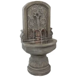 Sunnydaze Decor Sunnydaze Lovely Lily Polyresin Flat Back Pedestal Outdoor Wall Fountain For The Patio, Deck, Or Yard - 37.5" - Gray -Furniture GUEST fa5f7205 6f57 443f bb15 14eaecefb2a9