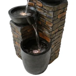 Sunnydaze Decor Sunnydaze 34"H Electric Polyresin Staggered Bowls Tiered Outdoor Water Fountain With LED Lights -Furniture GUEST fb310c19 9013 4ecb a026 ffc6065d8463