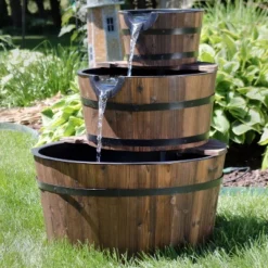 Sunnydaze Decor Sunnydaze 30"H Electric Wood Rustic Farmhouse Style 3-Tier Barrel Outdoor Water Fountain