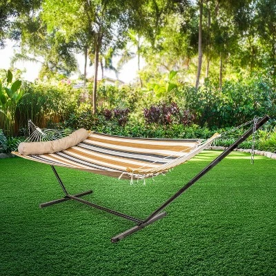 Sunnydaze Decor Sunnydaze Heavy-Duty Quilted 2-Person Hammock With Curved Bamboo Spreader Bars - 450 Lb Weight Capacity 13 Sunnydaze Decor Sunnydaze Heavy-Duty Quilted 2-Person Hammock With Curved Bamboo Spreader Bars - 450 Lb Weight Capacity - Image 11