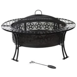 Sunnydaze Decor Sunnydaze Outdoor Camping Or Backyard Steel Round Four Star Fire Pit Table With Spark Screen - 40" - Black -Furniture GUEST feff3af3 ff5a 4a12 b7a4 3a26281fd789