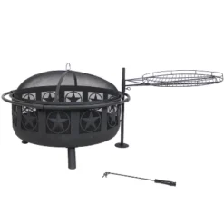 Sunnydaze Decor Sunnydaze Outdoor Portable Camping Or Backyard Steel Large All Star Fire Pit Bowl With Spark Screen And Cooking Grate - 30" - Black -Furniture GUEST ff5cb93a 31e1 4e71 b921 f6a85d84fbc9