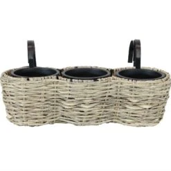 Sunnydaze Decor Sunnydaze Indoor/Outdoor Polyrattan Over-the-Rail Tri-Planter With 3 Round Black Plastic Liners - Frost 13 Sunnydaze Decor Sunnydaze Indoor/Outdoor Polyrattan Over-the-Rail Tri-Planter With 3 Round Black Plastic Liners - Frost -Furniture GUEST ff6fcc90 905a 48c4 9fa2 6a2c0066916f