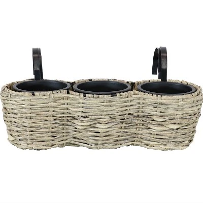 Sunnydaze Decor Sunnydaze Indoor/Outdoor Polyrattan Over-the-Rail Tri-Planter With 3 Round Black Plastic Liners - Frost 8 Sunnydaze Decor Sunnydaze Indoor/Outdoor Polyrattan Over-the-Rail Tri-Planter With 3 Round Black Plastic Liners - Frost - Image 6